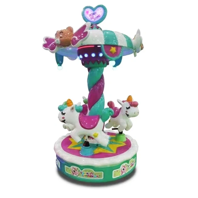Coin Operated Amusement Park Small Carousel Horse Indoor Playground Electric Kids Kiddie Ride Carousel