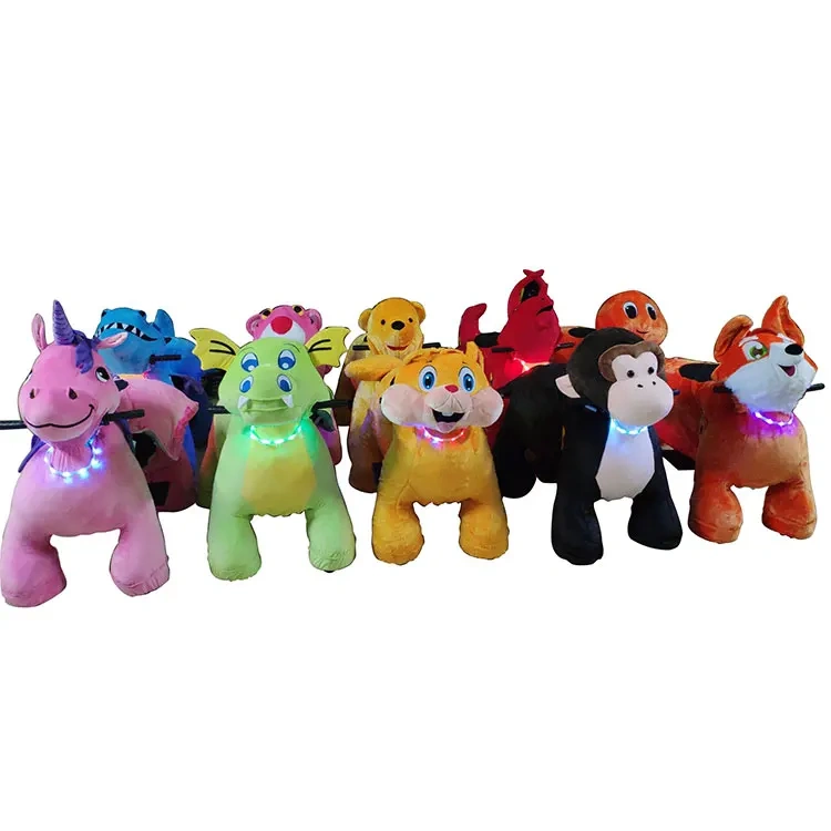 New Amusement Kids Ride on Electric Animals Toy Motorized Plush Riding Animals with LED Necklace