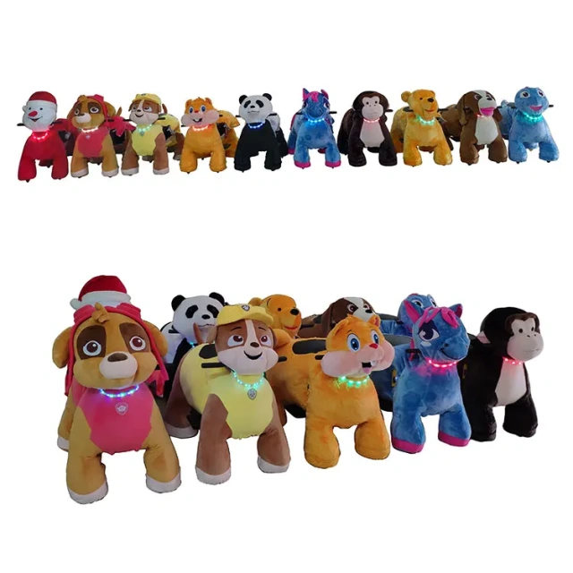 Coin Operated Battery Motorized Kids Plush Walking Riding Stuffed Electric Rides on Animal Toy for Mall