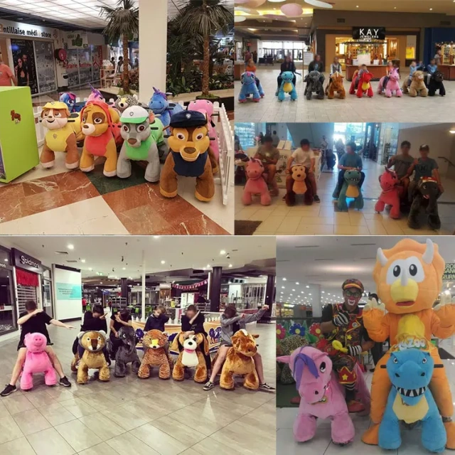 Coin Operated Battery Motorized Kids Plush Walking Riding Stuffed Electric Rides on Animal Toy for Mall