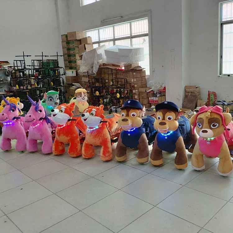Amusement Kids Ride on Electric Animals Toy Motorized Plush Riding Animals with LED Necklace