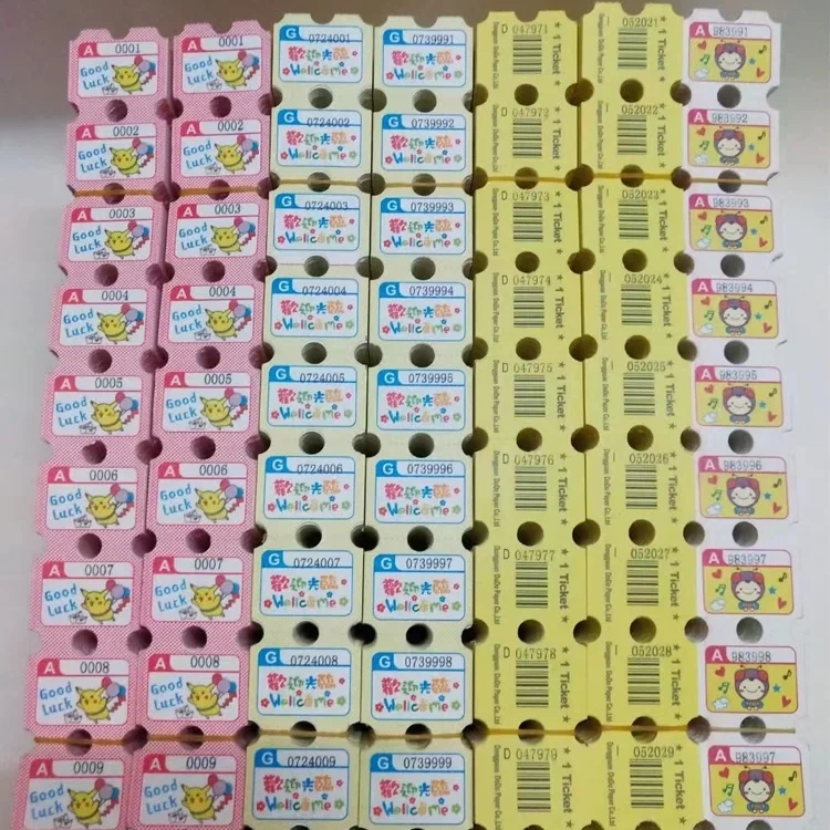 Factory 160g Customized Amusement Arcade Tickets Coin Pusher Redemption Lottery Ticket for Sale