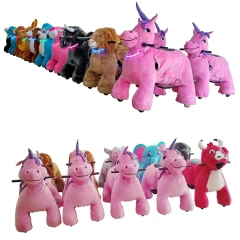 Amusement Kids Ride on Electric Animals Toy Motorized Plush Riding Animals with LED Necklace