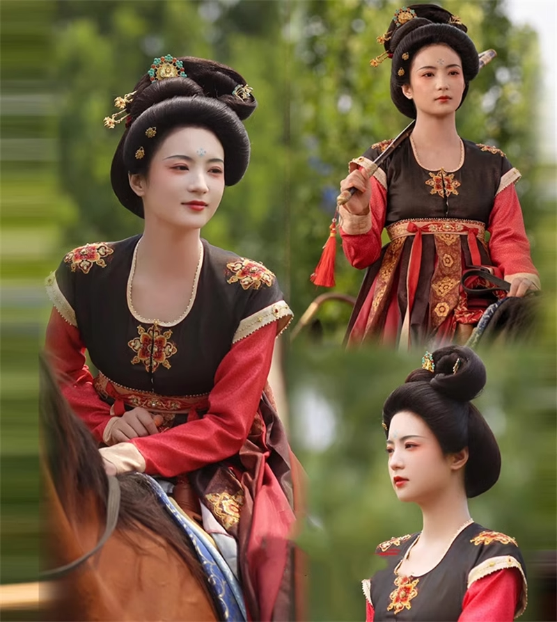 Traditional Tang Dynasty Hanfu for Noble Lady Princess Costume Drama Flourished Peony Delicate Embroidered Women's Dress with Hair Jewelry