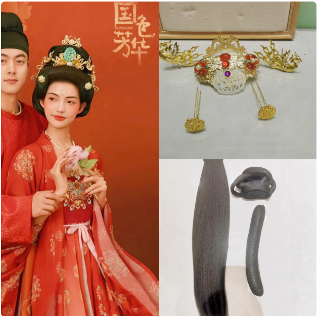 Ancient Chinese Bride Groom Wedding Hanfu for Hot Drama Flourished Peony Guo Se Fang hua Male Female Wedding Dress Delicate Costume w Hair Accessories Hat