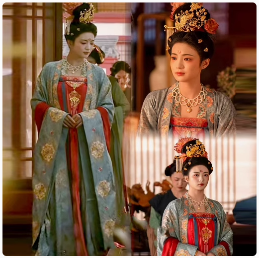 Traditional Tang Dynasty Hanfu for Noble Lady Princess Costume Drama Flourished Peony Delicate Embroidered Women's Dress with Hair Jewelry