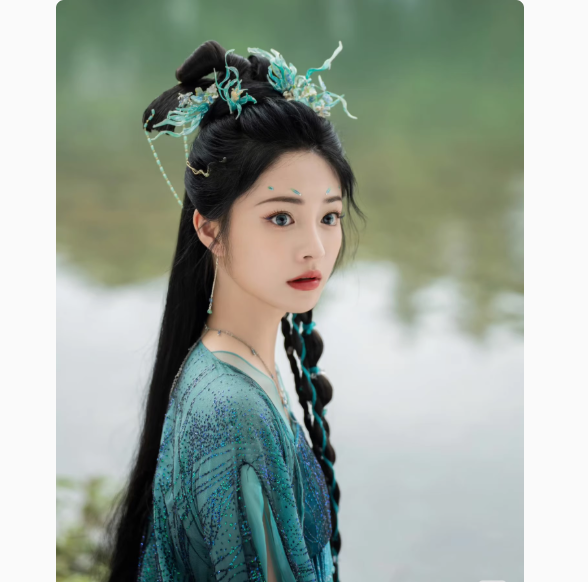 Fox Matchmaker Series Huai Shui Zhu Ting Green Bamboo Embroidery Hanfu Ancient Chinese Fairy Female Drame Hanfu Actress Liu Shishi Stage Performance Costume Dress
