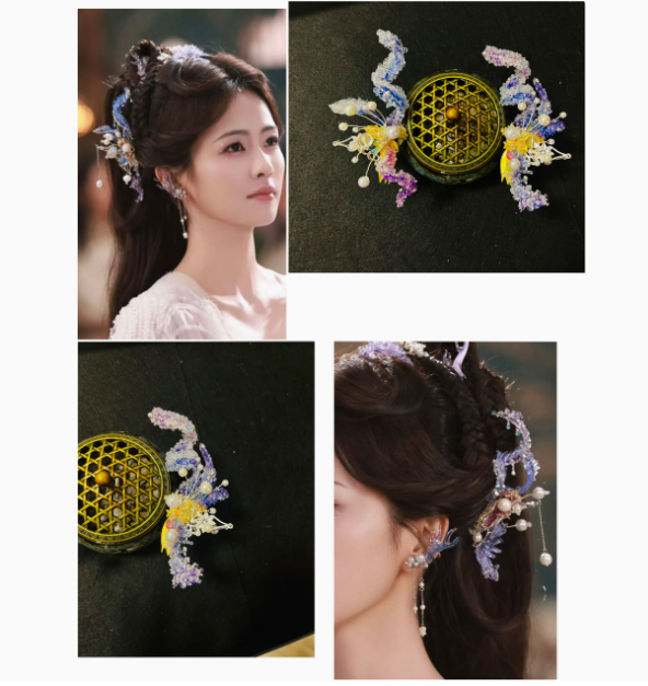 Ancient Chinese Fairy Sword Drama Moonlight Mystique Same Design Hair Accessory Original Resin 3D Printed Head Jewelry Female Hanfu Costume Headpiece Bai Yue Fan Xing BaiLu Fairy Hair Jewelry and Costume