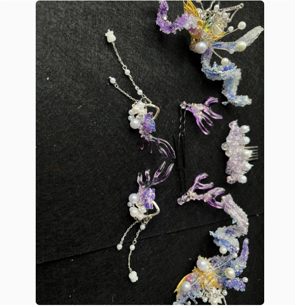 Ancient Chinese Fairy Sword Drama Moonlight Mystique Same Design Hair Accessory Original Resin 3D Printed Head Jewelry Female Hanfu Costume Headpiece Bai Yue Fan Xing BaiLu Fairy Hair Jewelry and Costume