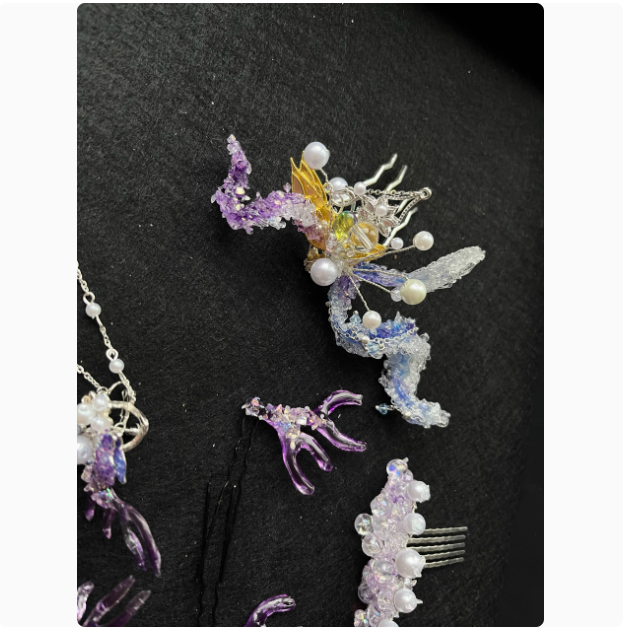 Ancient Chinese Fairy Sword Drama Moonlight Mystique Same Design Hair Accessory Original Resin 3D Printed Head Jewelry Female Hanfu Costume Headpiece Bai Yue Fan Xing BaiLu Fairy Hair Jewelry and Costume