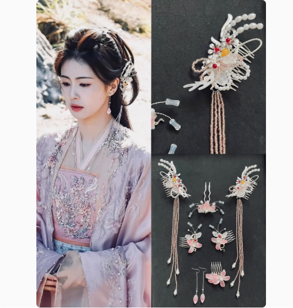 Ancient Chinese Fairy Sword Drama Moonlight Mystique Same Design Hair Accessory Original Resin 3D Printed Head Jewelry Female Hanfu Costume Headpiece Bai Yue Fan Xing BaiLu Fairy Hair Jewelry and Costume