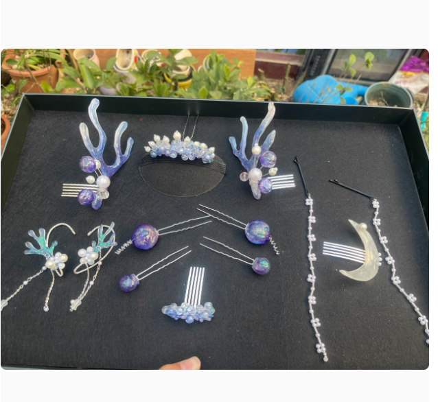 Ancient Chinese Fairy Sword Drama Moonlight Mystique Same Design Hair Accessory Original Resin 3D Printed Head Jewelry Female Hanfu Costume Headpiece Bai Yue Fan Xing BaiLu Fairy Hair Jewelry and Costume