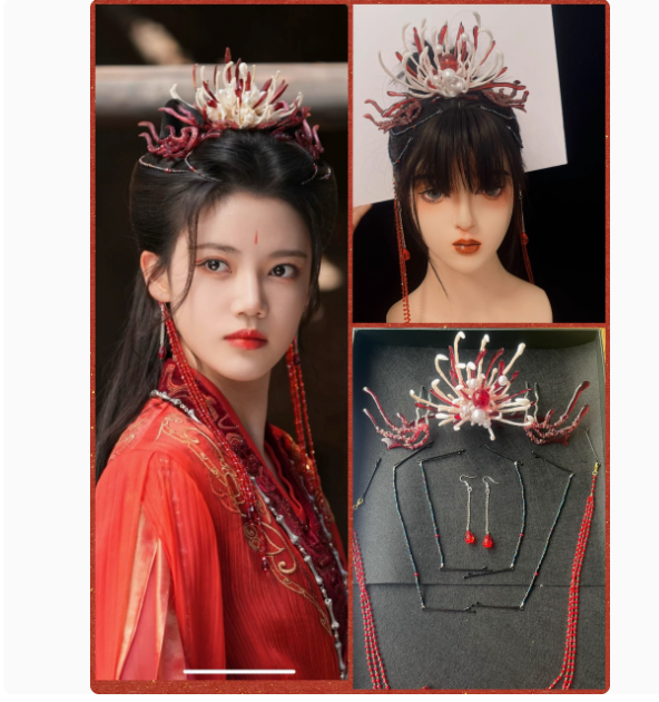 The Blossoming Love Actress Sun Zhenni Same Design Costume Hanfu Fairy Dress Ancient Chinese Drama Hanfu with Hair Accessories Hair Jewlery