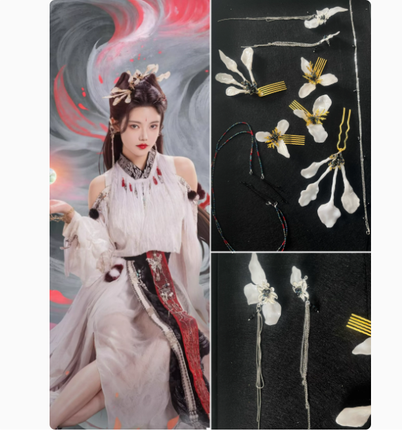 The Blossoming Love Actress Sun Zhenni Same Design Costume Hanfu Fairy Dress Ancient Chinese Drama Hanfu with Hair Accessories Hair Jewlery