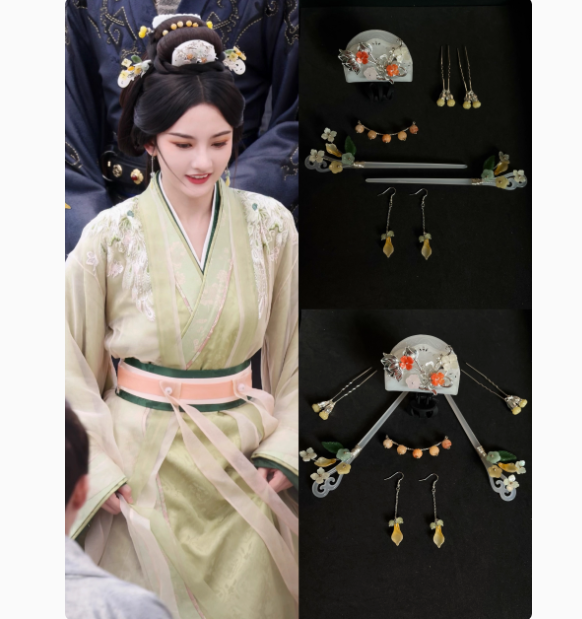 Hot Drama The Prisoner of Beauty Ancient Chinese Hanfu Costume Qin Han Dynasty Princess Rich Lady Wear Zhe Yao Song Zu'Er Same Design Female Dress and Delicate Handmade Hair Accessory Hair Jewelry Set Hair Combs Hairpiece Performance Thematic Photography