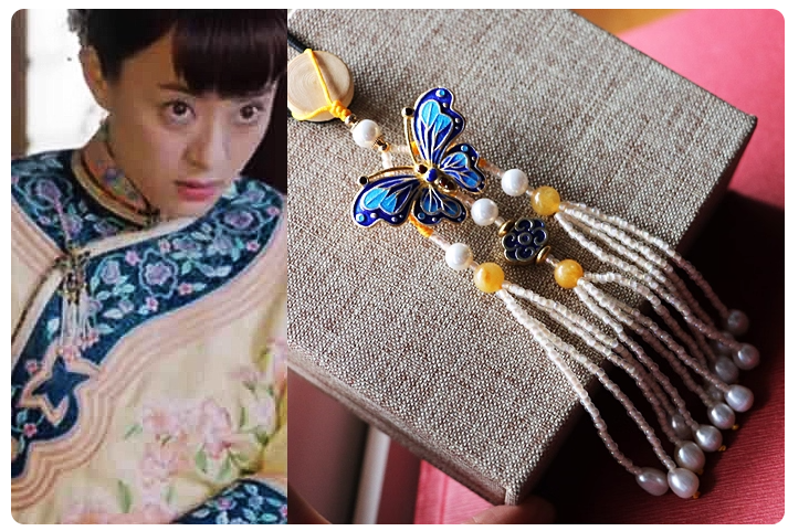 Late Qing Dynasty Drama Yan Xi Palace RuYi's Palace Love Rich People Princess Prince Clothes Hanging Dangles Ya Jin Collar Buckle Vintage Fully Handmade Accessories Jewelry Precious Natural Stones Pearl Beads Agate Delicate Cheongsam Accessories Daily