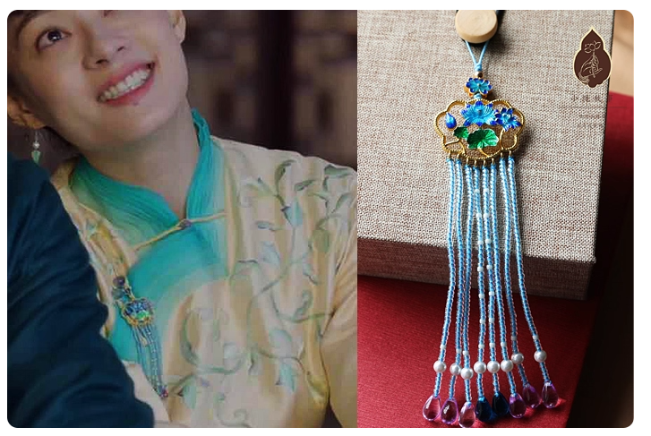 Late Qing Dynasty Drama Yan Xi Palace RuYi's Palace Love Rich People Princess Prince Clothes Hanging Dangles Ya Jin Collar Buckle Vintage Fully Handmade Accessories Jewelry Precious Natural Stones Pearl Beads Agate Delicate Cheongsam Accessories Daily