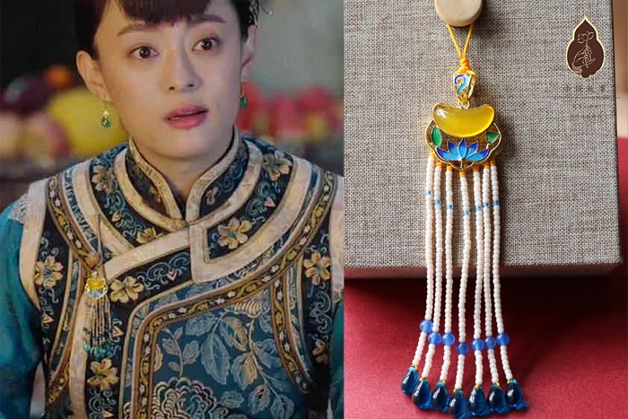 Late Qing Dynasty Drama Yan Xi Palace RuYi's Palace Love Rich People Princess Prince Clothes Hanging Dangles Ya Jin Collar Buckle Vintage Fully Handmade Accessories Jewelry Precious Natural Stones Pearl Beads Agate Delicate Cheongsam Accessories Daily