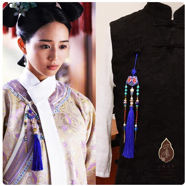 Late Qing Dynasty Drama Yan Xi Palace RuYi's Palace Love Rich People Princess Prince Clothes Hanging Dangles Ya Jin Collar Buckle Vintage Fully Handmade Accessories Jewelry Precious Natural Stones Pearl Beads Agate Delicate Cheongsam Accessories Daily