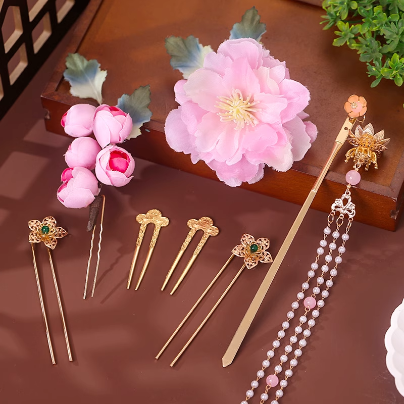 Guo Se Fang Hua Flourished Peony Drama Hanfu Accessory Hair Jewelry Set Flower Hair Tiara Hair Stick Combs Earrings Full Set of Hair Piece for Drama  Accessory Set NO WIGS