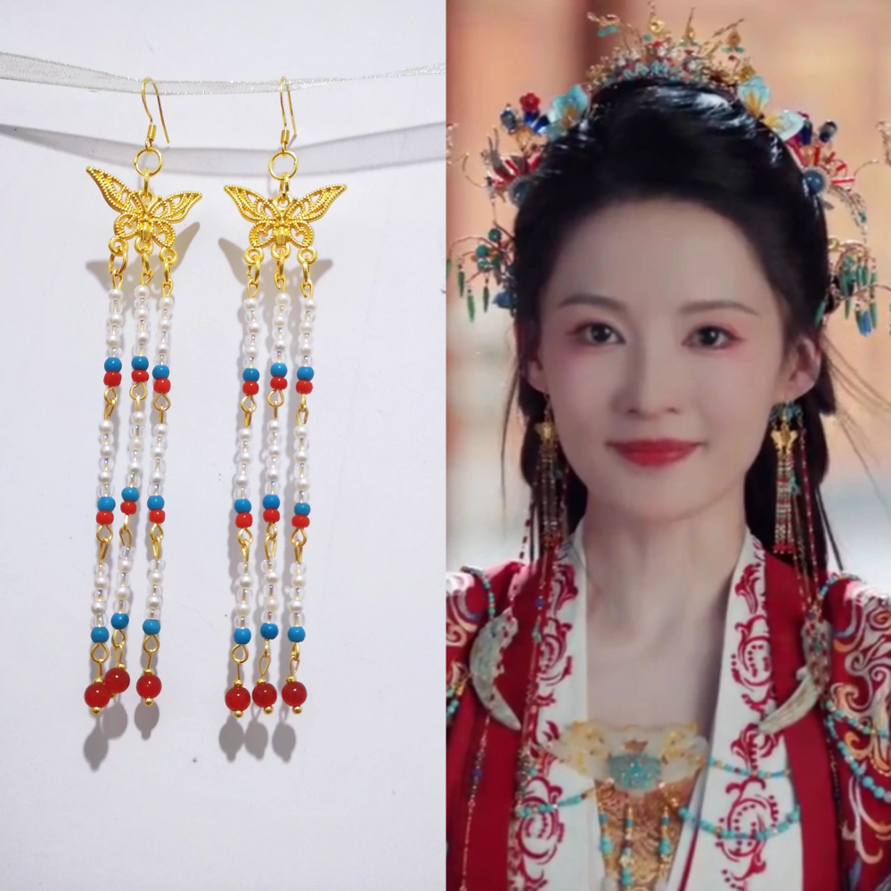 Fated Heart Yi Xiao Sui Ge Actress Li Qin Same Design Hair Accessories Head Piece Hair Jewelry Set Earrings Hair Wig Hair Sticks
