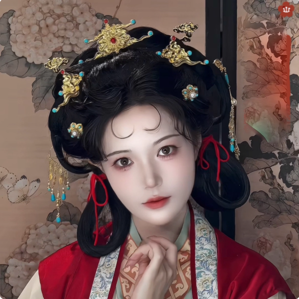 100% Duplicate Ancient Chinese Tang Dynasty Wall Paint Hair Accessories for Tang Empress Princess Gold Plated Hair Jewelry with Genuine Silk Iron Flowers Hanfu Clothing Accessories Hair Piece Hair Tiaras Sticks Earrings Necklace