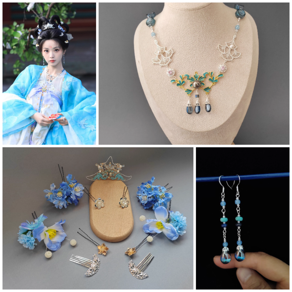 Moonlit Reunion Zi Ye Gui Drama Actress Cat Officer Snake Officer Hanfu Accessory Hair Tiara Hair Stick Combs Head Piece Necklace Earrings Tian QiWei