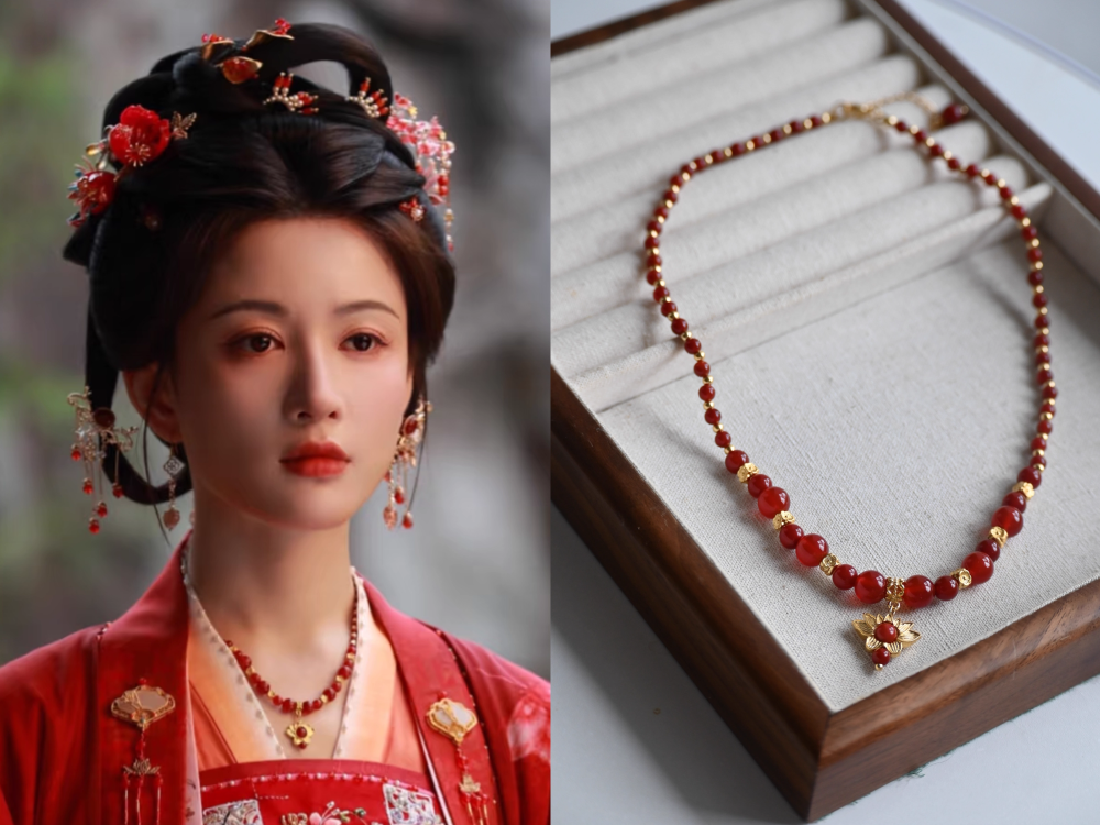 Chao Xue Lu New Drama Actress Li LanDi Princess Hanfu Hair Accessory Set Hair Sticks Combs Hair Jewelry Earrings Necklace Full Set Hanfu Clothing Accessory