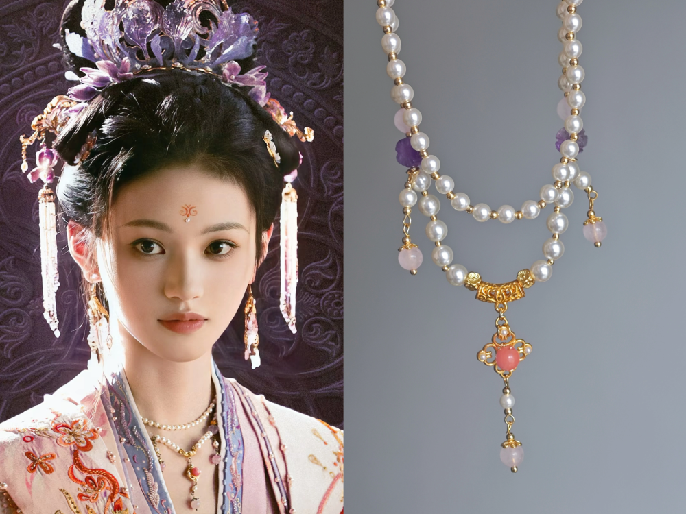 Chao Xue Lu New Drama Actress Li LanDi Princess Hanfu Hair Accessory Set Hair Sticks Combs Hair Jewelry Earrings Necklace Full Set Hanfu Clothing Accessory