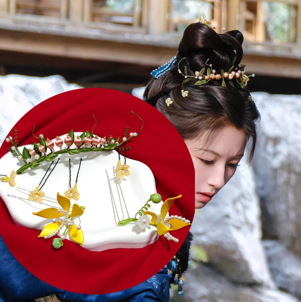 Chao Xue Lu New Drama Actress Li LanDi Princess Hanfu Hair Accessory Set Hair Sticks Combs Hair Jewelry Earrings Necklace Full Set Hanfu Clothing Accessory