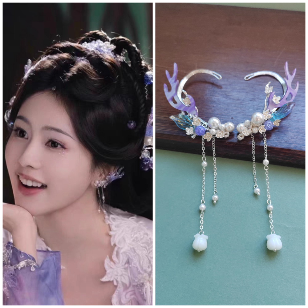 Ancient Chinese Fairy Sword Drama Moonlight Mystique Same Design Hair Accessory Original Resin 3D Printed Head Jewelry Female Hanfu Costume Headpiece Bai Yue Fan Xing BaiLu Fairy Hair Jewelry and Costume