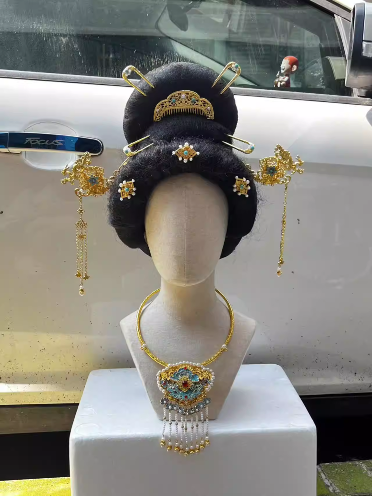 Guo Se Fang Hua Flourished Peony Drama Hanfu Accessory Hair Jewelry Set Flower Hair Tiara Hair Stick Combs Earrings Full Set of Hair Piece for Drama  Accessory Set NO WIGS