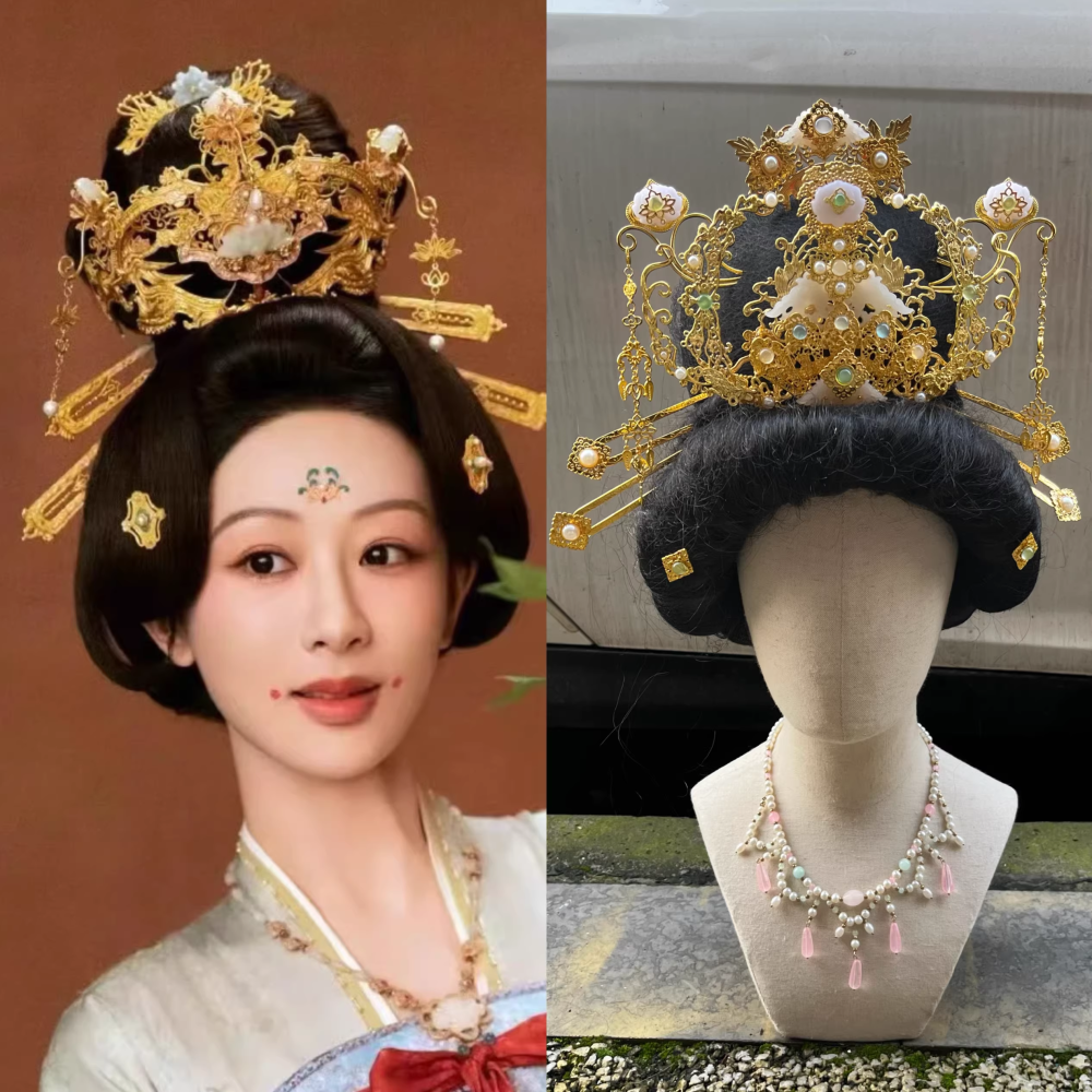 Guo Se Fang Hua Flourished Peony Drama Hanfu Accessory Hair Jewelry Set Flower Hair Tiara Hair Stick Combs Earrings Full Set of Hair Piece for Drama  Accessory Set NO WIGS