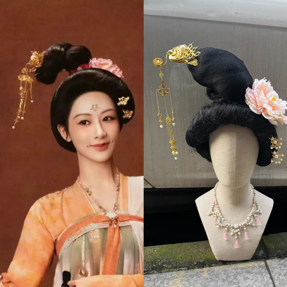 Guo Se Fang Hua Flourished Peony Drama Hanfu Accessory Hair Jewelry Set Flower Hair Tiara Hair Stick Combs Earrings Full Set of Hair Piece for Drama  Accessory Set NO WIGS