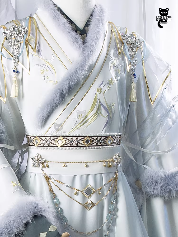 Ancient Chinese Dynasty Mobile Game Ashes of the Kingdom Male Female Cosplay Hanfu Full Set with Accessories and Hair Piece Outfit