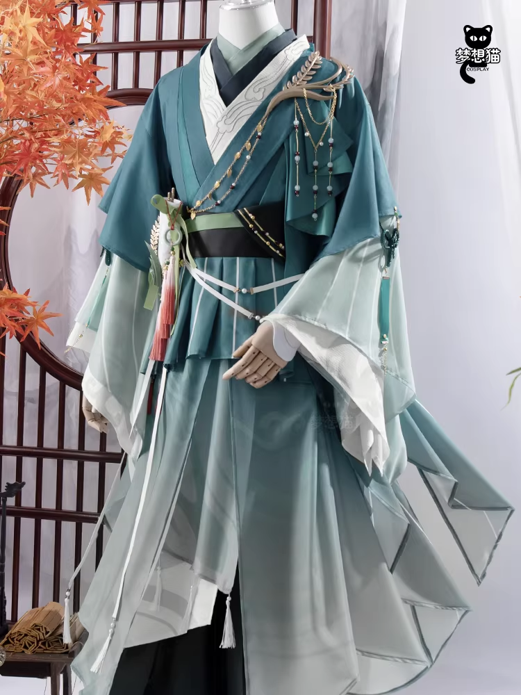Ancient Chinese Dynasty Mobile Game Ashes of the Kingdom Male Female Cosplay Hanfu Full Set with Accessories and Hair Piece Outfit
