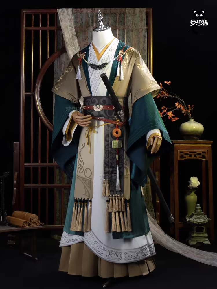 Ancient Chinese Dynasty Mobile Game Ashes of the Kingdom Male Female Cosplay Hanfu Full Set with Accessories and Hair Piece Outfit