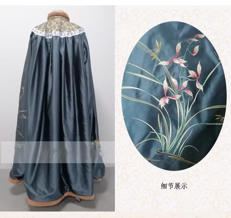 Qing Dynasty Empress Princess Winter Thick Fur Cloak with Delicate Embroidery Mum-Daughter Photography Costume Hanfu Size can be Customized for Ancient Chinese Qing Dynasty Palace Photo
