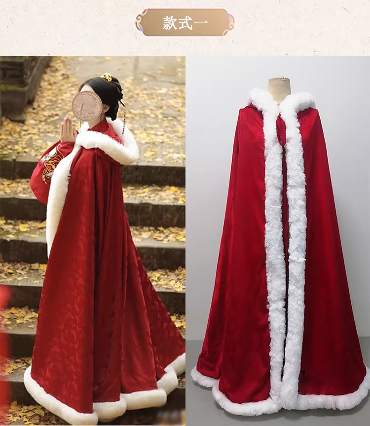 Qing Dynasty Empress Princess Winter Thick Fur Cloak with Delicate Embroidery Mum-Daughter Photography Costume Hanfu Size can be Customized for Ancient Chinese Qing Dynasty Palace Photo