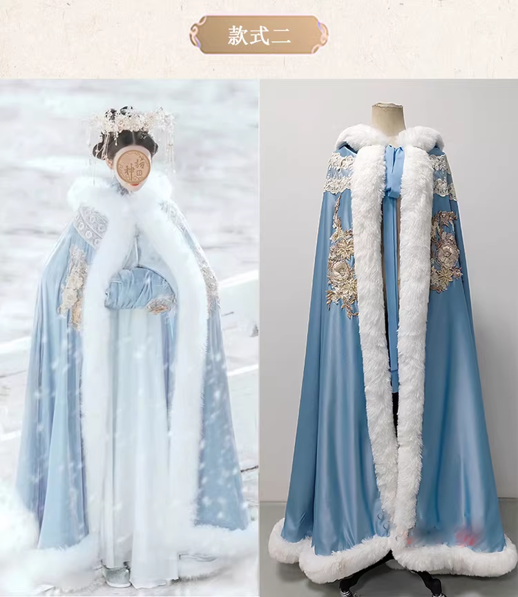 Qing Dynasty Empress Princess Winter Thick Fur Cloak with Delicate Embroidery Mum-Daughter Photography Costume Hanfu Size can be Customized for Ancient Chinese Qing Dynasty Palace Photo