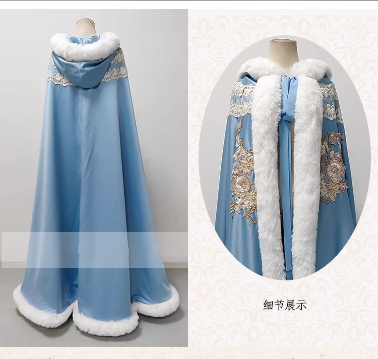 Qing Dynasty Empress Princess Winter Thick Fur Cloak with Delicate Embroidery Mum-Daughter Photography Costume Hanfu Size can be Customized for Ancient Chinese Qing Dynasty Palace Photo