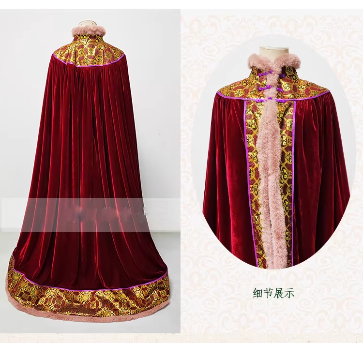 Qing Dynasty Empress Princess Winter Thick Fur Cloak with Delicate Embroidery Mum-Daughter Photography Costume Hanfu Size can be Customized for Ancient Chinese Qing Dynasty Palace Photo
