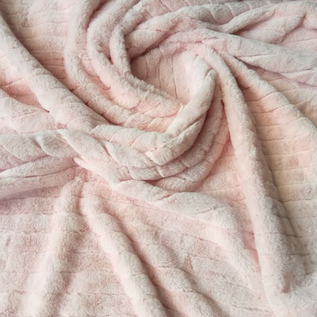 100% Polyester Embossed Stripes Faux Rabbit Fur Fabric 330gsm Super Soft  For Garment Lining and Beddings