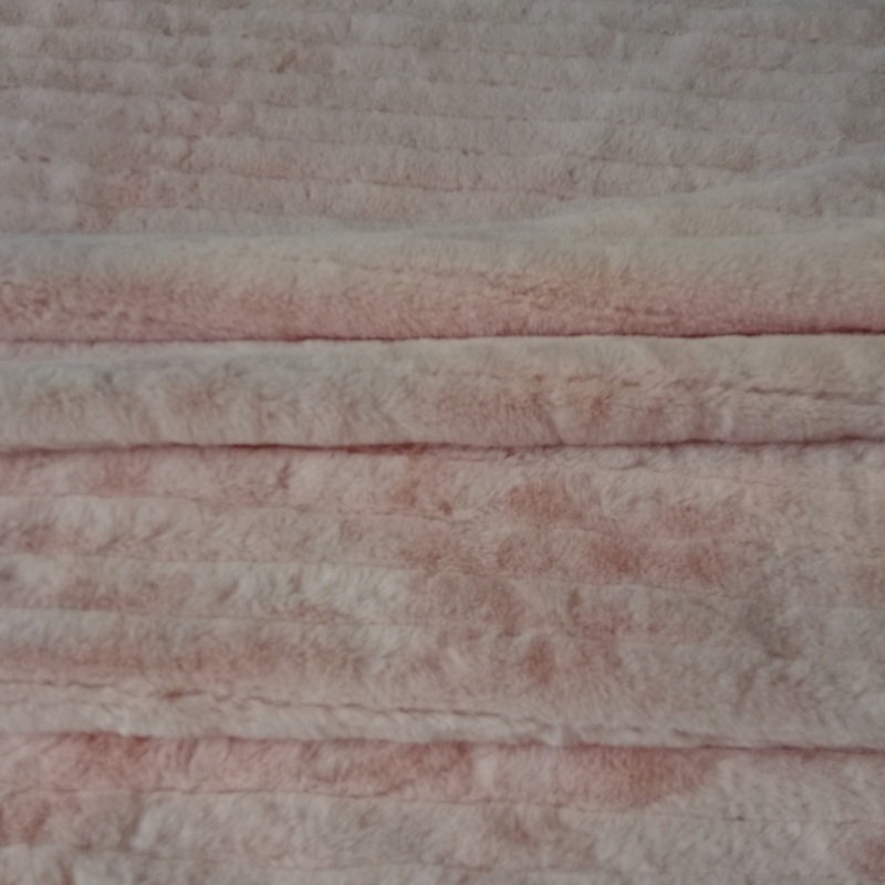 100% Polyester Embossed Stripes Faux Rabbit Fur Fabric 330gsm Super Soft  For Garment Lining and Beddings