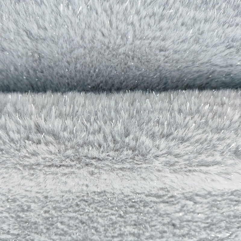 Faux Rabbit Fur Fabric with Silver Lurex Thread 330gsm Special Design for Cloth