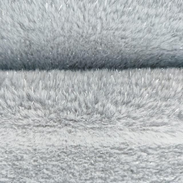 Faux Rabbit Fur Fabric with Silver Lurex Thread 330gsm Special Design for Cloth