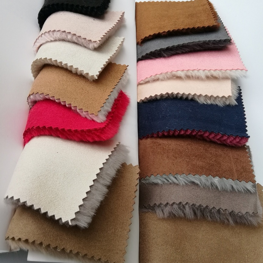 Suede Laminated Faux Rabbit Fur Fabric 600gsm Special Design for Garment Coat