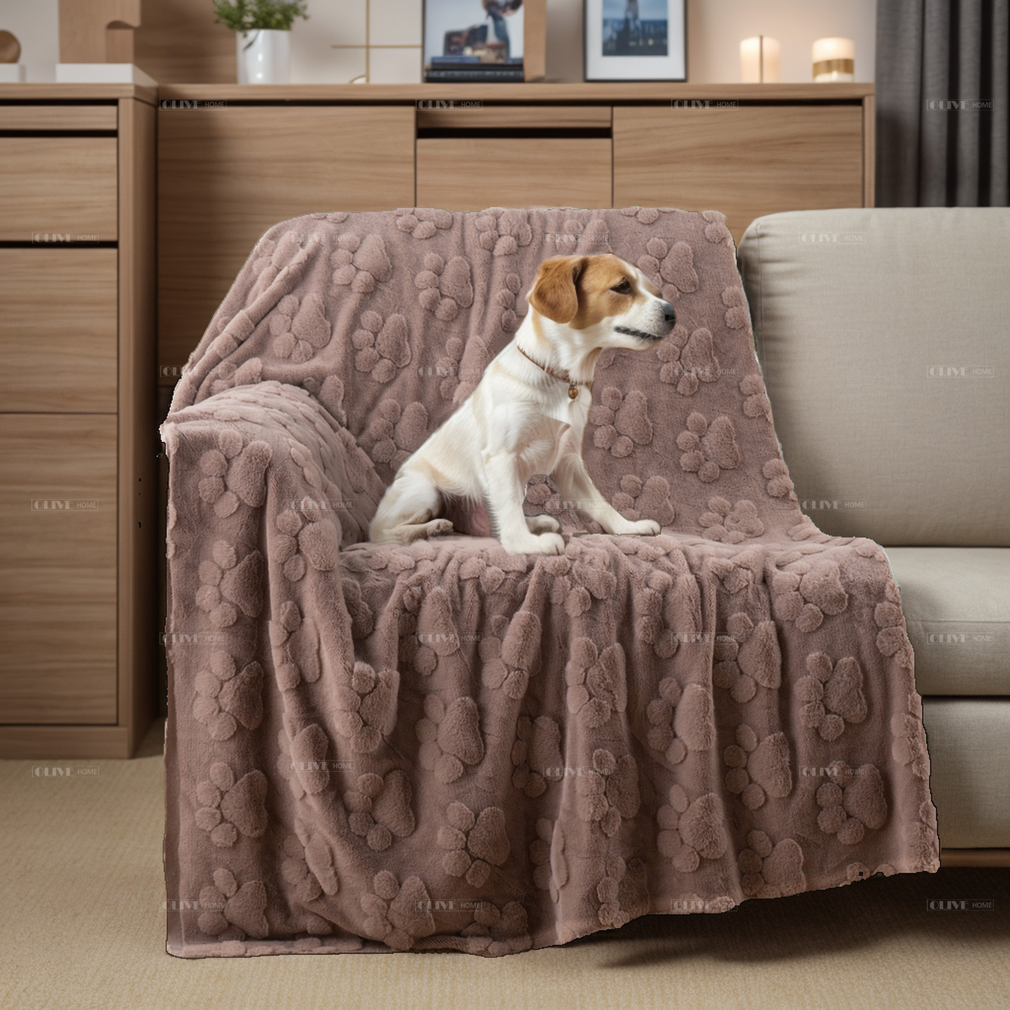 Luxury Embossed Faux Fur Pet Throw Towel Blanket waterproof Faux Fur Dog Blanket For Couch