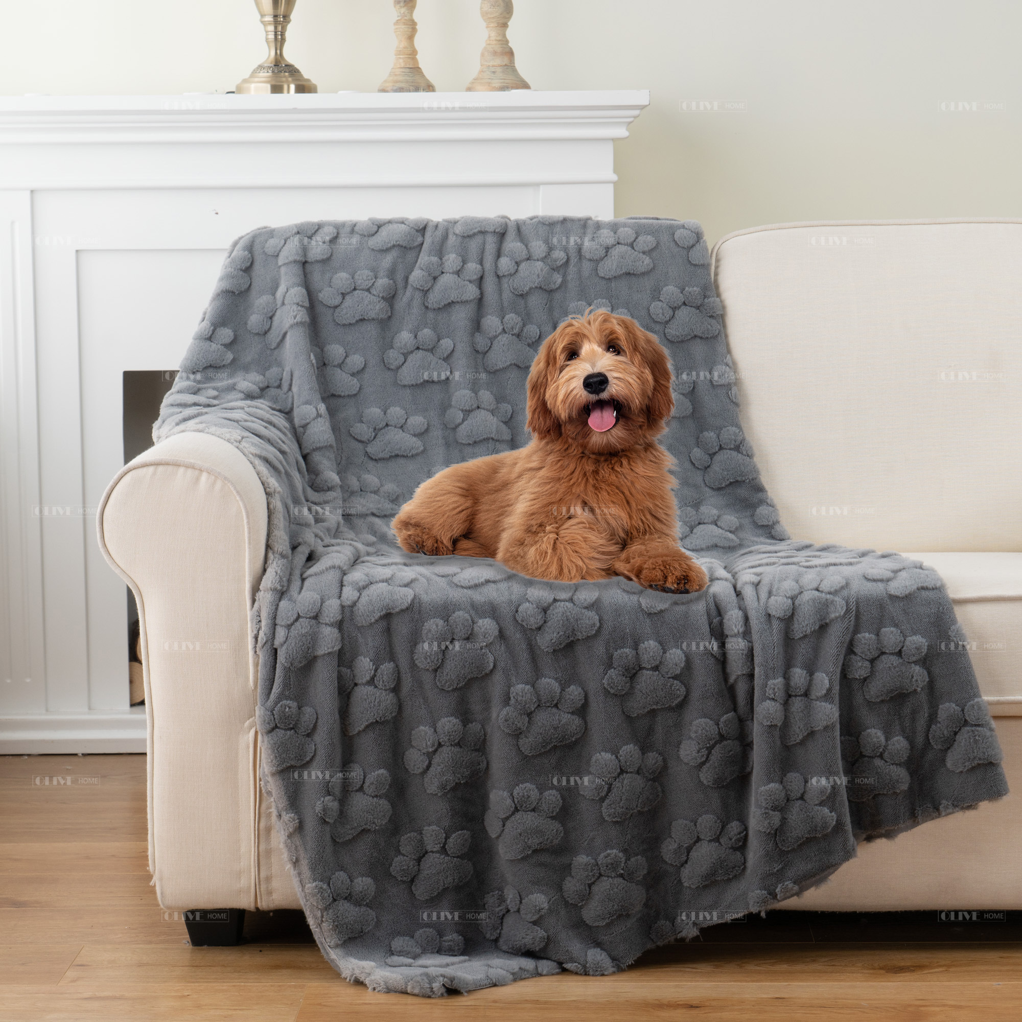 Luxury Embossed Faux Fur Pet Throw Towel Blanket waterproof Faux Fur Dog Blanket For Couch
