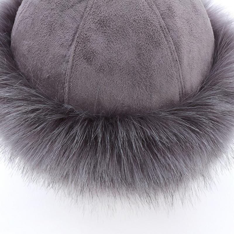Faux Fox Fur Hats & Caps with Ear Flaps Fold Up and Down Shearling Bucket Hat for women